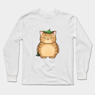 Fat Orange Cat with Leaf Umbrella Long Sleeve T-Shirt